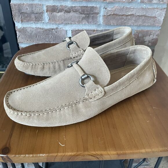 NEW Nordstrom Rack Men's Leather Driving Loafers Size 11.5M Tan Brazil Buckle - Picture 11 of 16